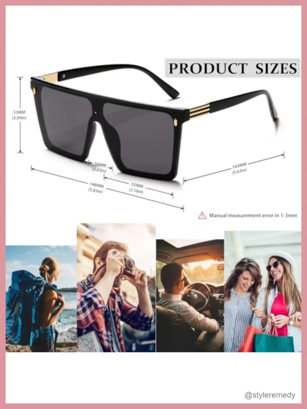 Oversized Square Sunglasses Flat Top Trendy UV400 Protection